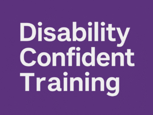 Purple background with bold white text that reads 'Disability Confident Training