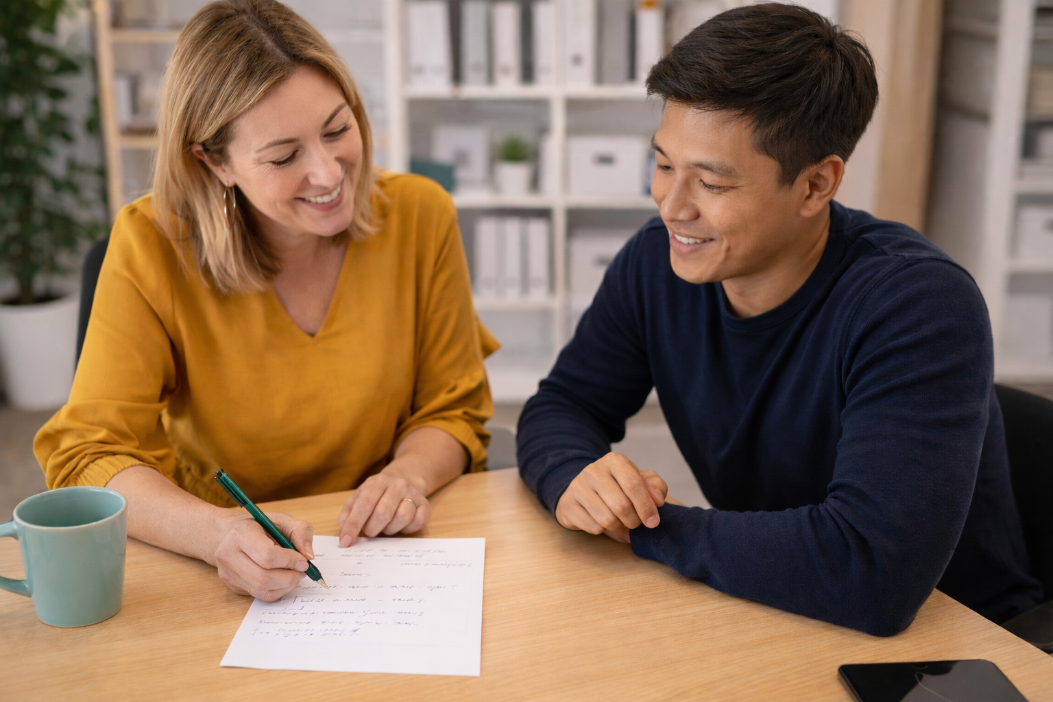 two staff working on a wellness action plan