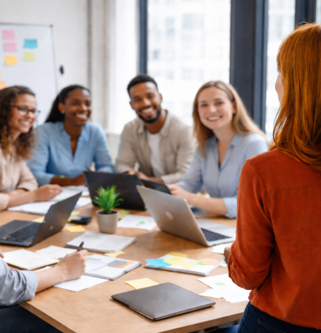 red haired woman delivering training